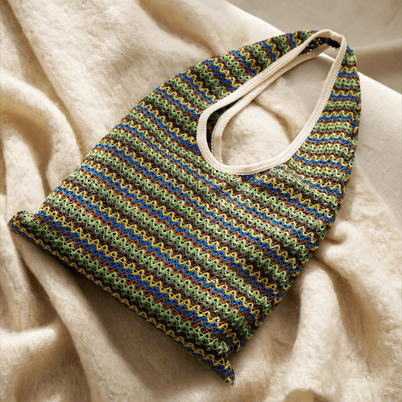 Green Wavy Stripe Tote Shoulder Bag - Green - 15''W x 12''H - image 0
