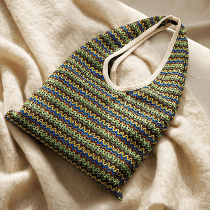 Green Wavy Stripe Tote Shoulder Bag - Green - 15''W x 12''H - image 0