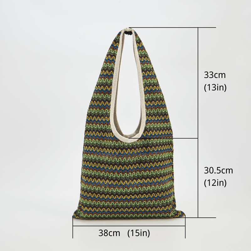 Green Wavy Stripe Tote Shoulder Bag - image 2