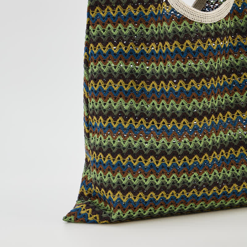 Green Wavy Stripe Tote Shoulder Bag - image 5