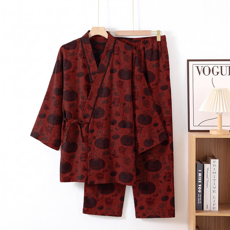 Halloween Pumpkin Cotton Kimono Pajama Set - Red - XL - image 1