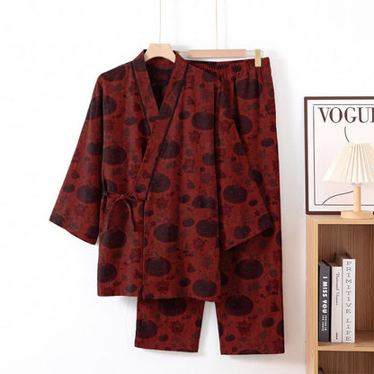 Halloween Pumpkin Cotton Kimono Pajama Set - Red - XL - image 1