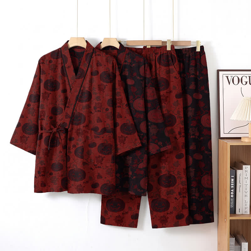 Halloween Pumpkin Cotton Kimono Pajama Set - image 0