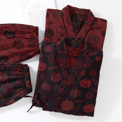 Halloween Pumpkin Candy Cotton Kimono Pajama Set - image 11