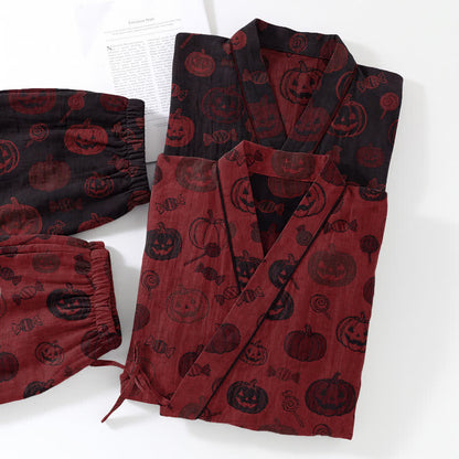 Halloween Pumpkin Candy Cotton Kimono Pajama Set - image 5