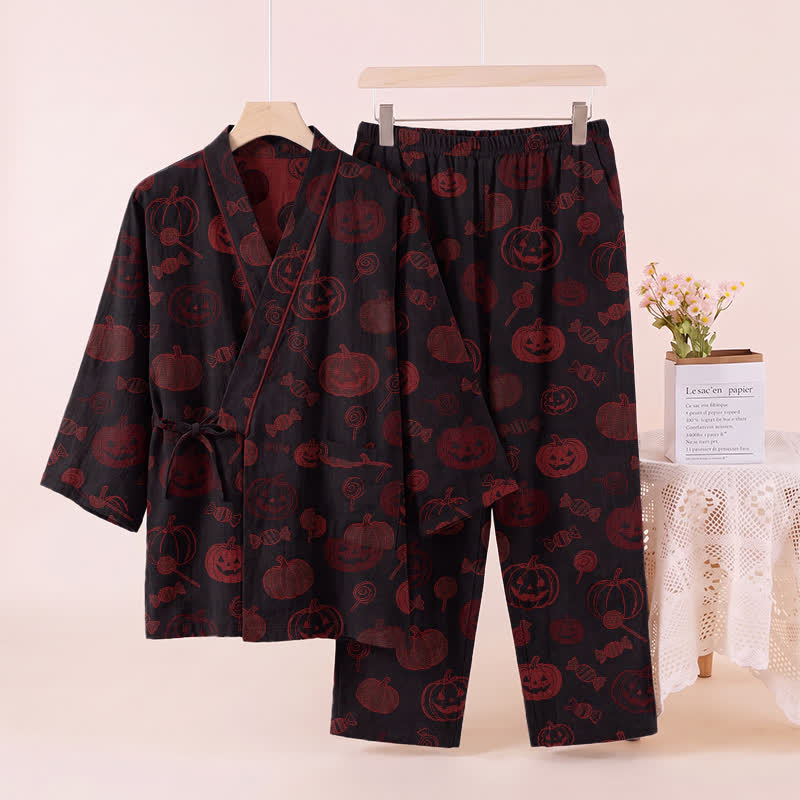 Halloween Pumpkin Candy Cotton Kimono Pajama Set - image 8