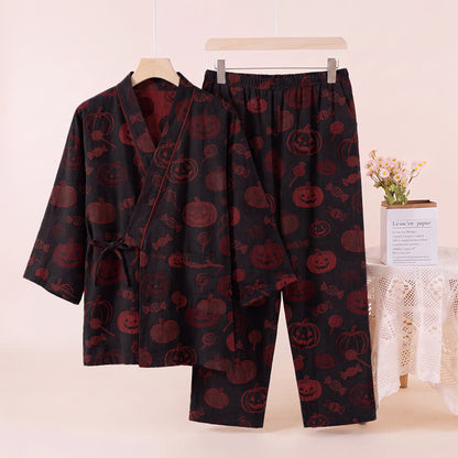 Halloween Pumpkin Candy Cotton Kimono Pajama Set - image 8