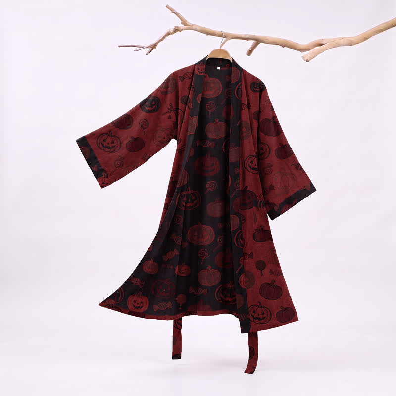 Spooky Pumpkin Candy Cotton Kimono Robe - Red - XXL - image 0