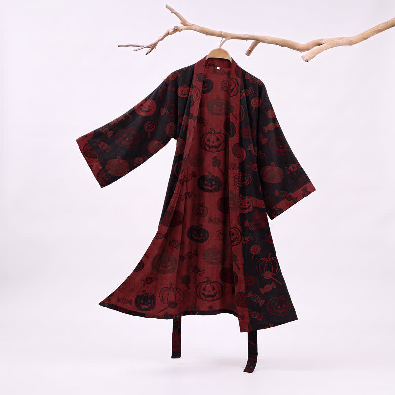 Spooky Pumpkin Candy Cotton Kimono Robe - Black - XXL - image 5