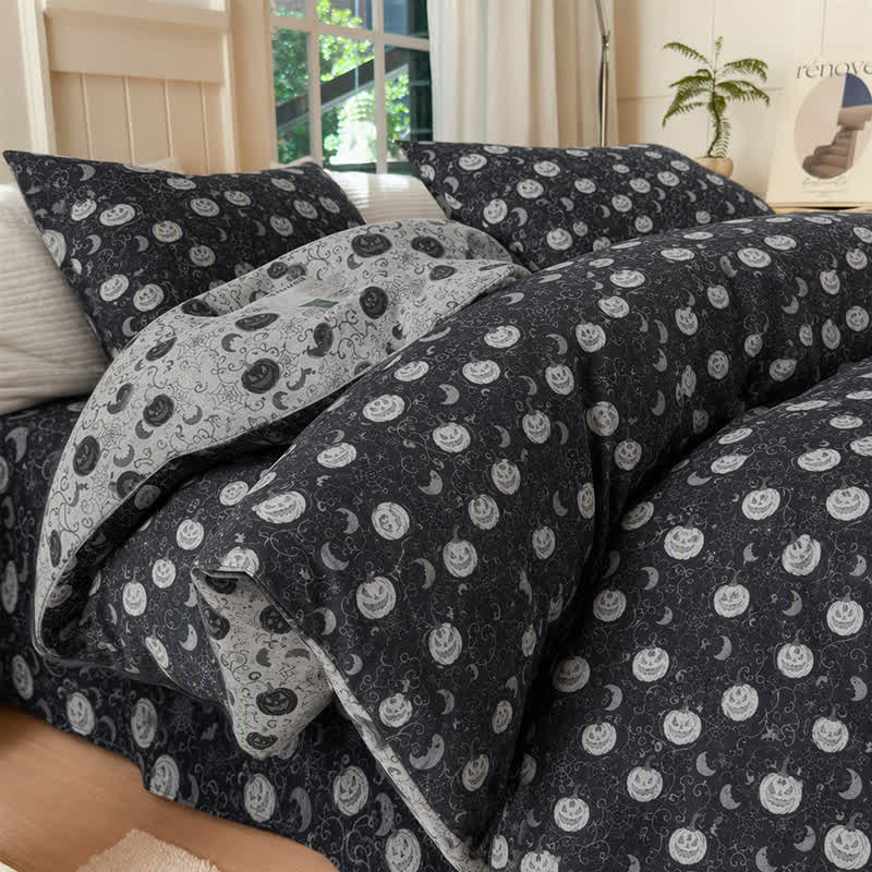 Halloween Pumpkin Moon Cotton 4-piece Duvet Bedding Set - Black - Bedding Set(4PCS) - King - image 0