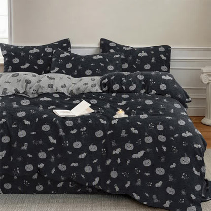 Halloween Pumpkin Bat Cotton 4-piece Duvet Bedding Set - image 1