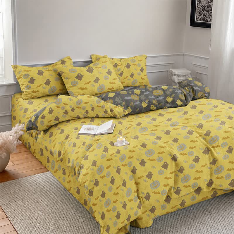 Multi‑Color Pumpkin Ghost Cotton 4-Piece Duvet Bedding Set - image 2