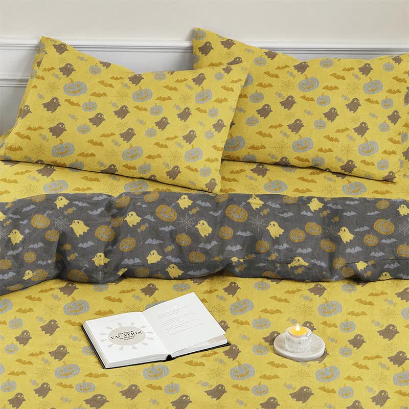 Multi‑Color Pumpkin Ghost Cotton 4-Piece Duvet Bedding Set - image 6