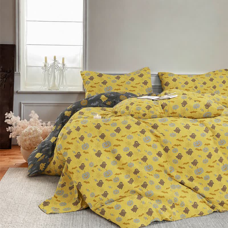 Multi‑Color Pumpkin Ghost Cotton 4-Piece Duvet Bedding Set - image 3