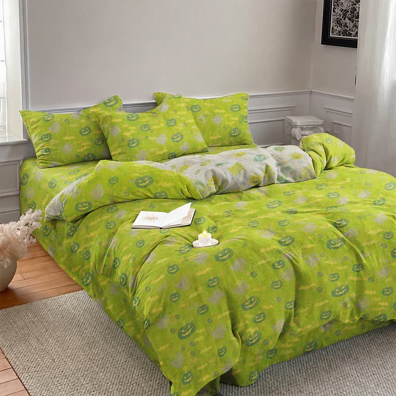 Multi‑Color Pumpkin Ghost Cotton 4-Piece Duvet Bedding Set - image 9