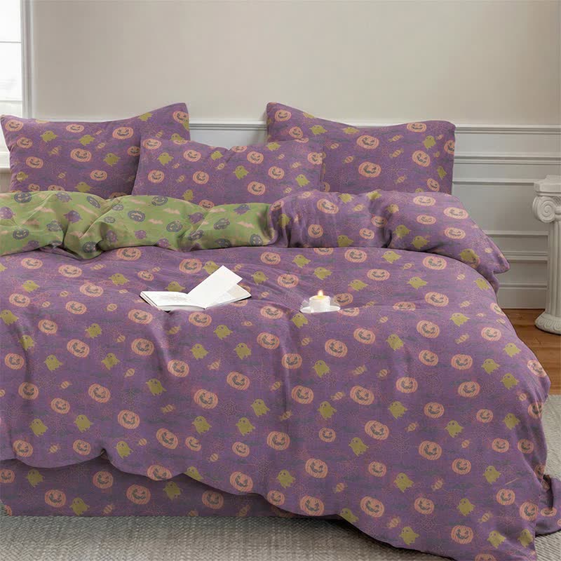 Multi‑Color Pumpkin Ghost Cotton 4-Piece Duvet Bedding Set - image 15