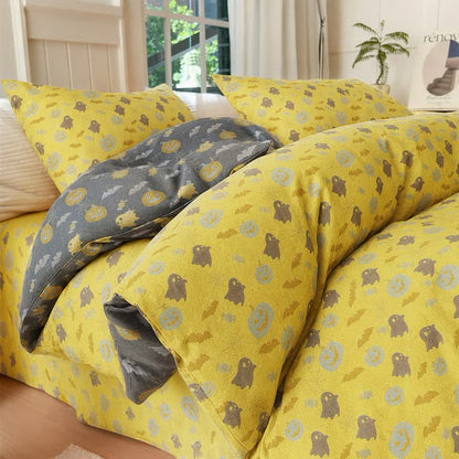 Multi‑Color Pumpkin Ghost Cotton 4-Piece Duvet Bedding Set - Yellow & Gray - Bedding Set(4PCS) - King - image 0