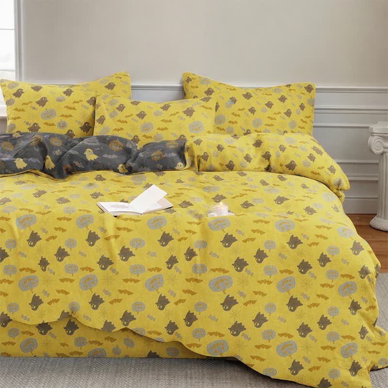 Multi‑Color Pumpkin Ghost Cotton 4-Piece Duvet Bedding Set - image 1
