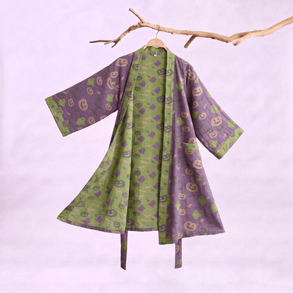 Multi‑Color Pumpkin Halloween Cotton Kimono Robe - Deep Purple - XXL - image 30