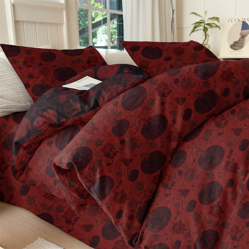 Halloween Pumpkin Monster Cotton 4-Piece Duvet Bedding Set - Red - Bedding Set(4PCS) - King - image 0