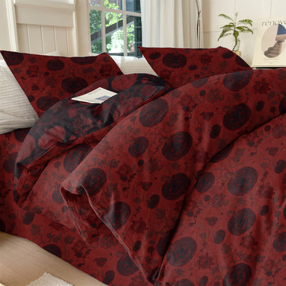 Halloween Pumpkin Monster Cotton 4-Piece Duvet Bedding Set - Red - Bedding Set(4PCS) - King - image 0
