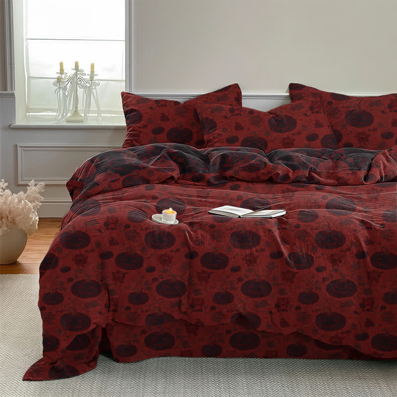 Halloween Pumpkin Monster Cotton 4-Piece Duvet Bedding Set - image 2