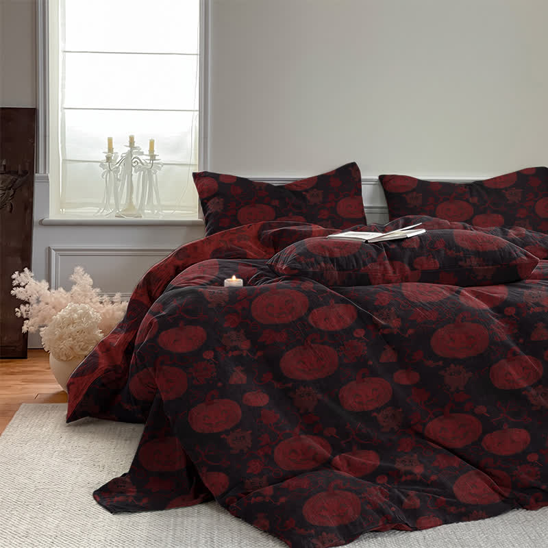Halloween Pumpkin Monster Cotton 4-Piece Duvet Bedding Set - image 14