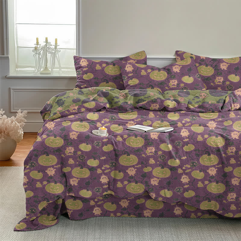 Halloween Pumpkin Monster Cotton 4-Piece Duvet Bedding Set - image 20