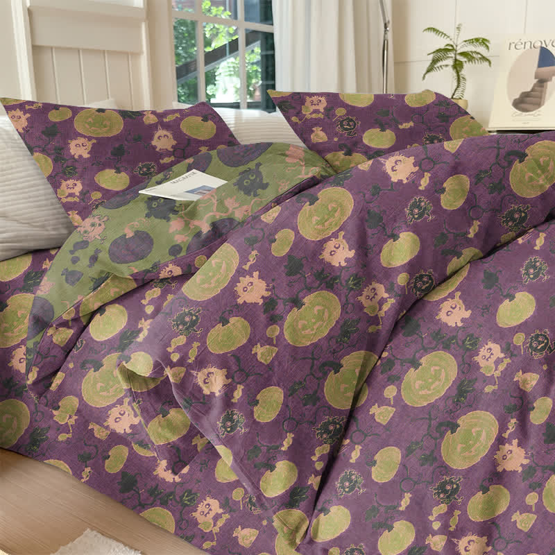 Halloween Pumpkin Monster Cotton 4-Piece Duvet Bedding Set - Purple - Bedding Set(4PCS) - King - image 18