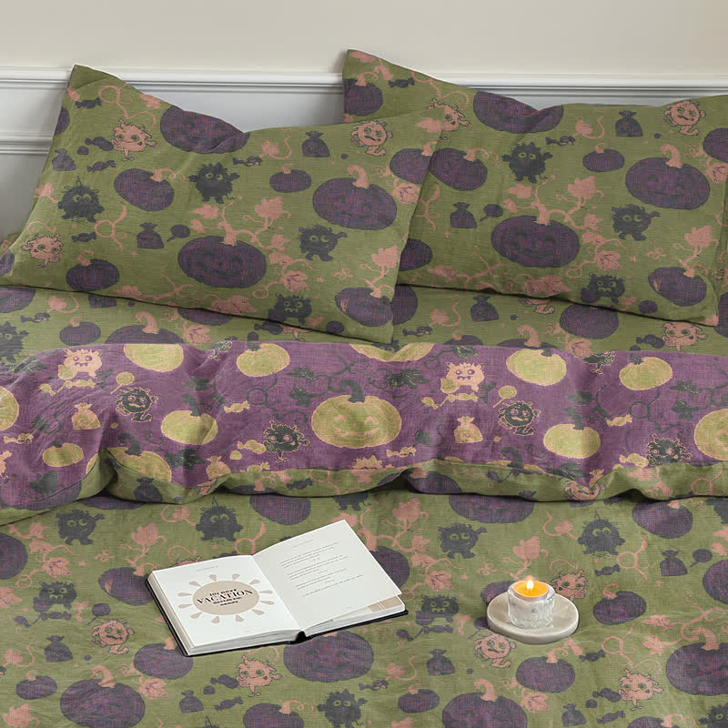 Halloween Pumpkin Monster Cotton 4-Piece Duvet Bedding Set - image 35