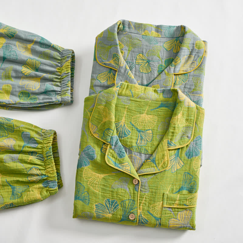 Nature‑Inspired Ginkgo Leaf Cotton Loungewear Set - image 0