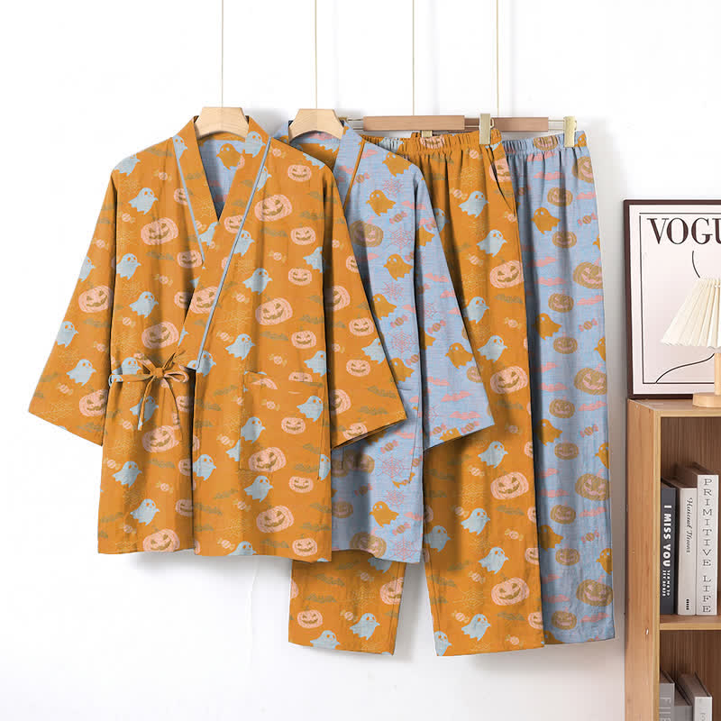 Halloween Ghost Pumpkin Cotton Kimono Pajama Set - image 0