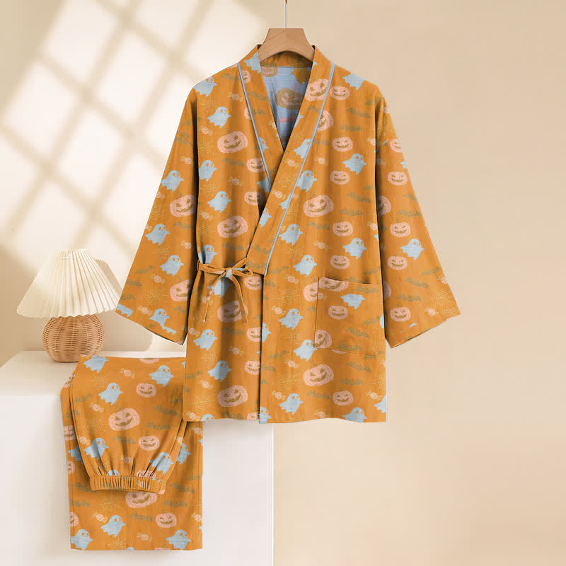 Halloween Ghost Pumpkin Cotton Kimono Pajama Set - image 3