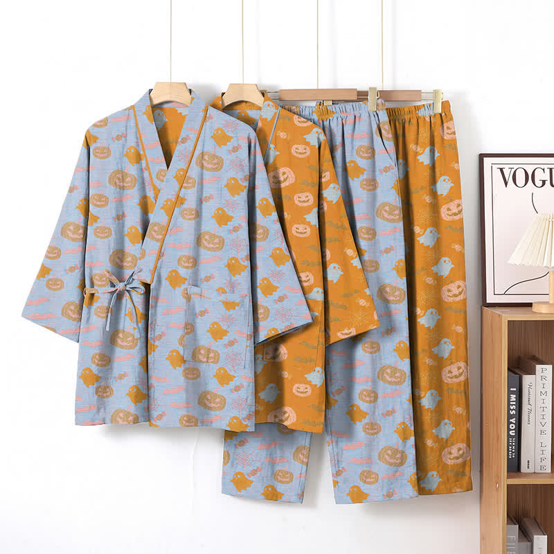Halloween Ghost Pumpkin Cotton Kimono Pajama Set - image 9