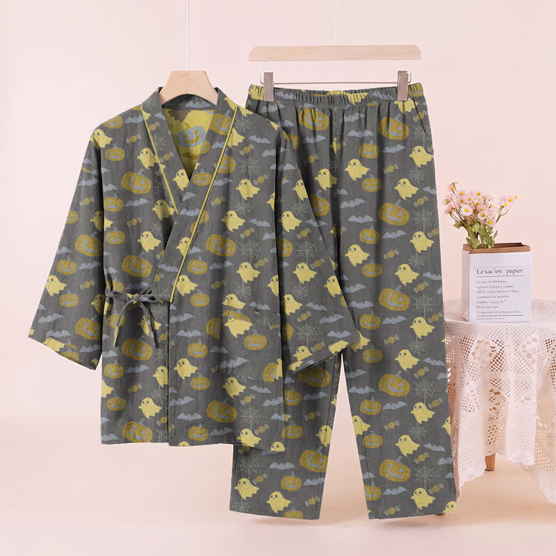 Halloween Ghost Pumpkin Cotton Kimono Pajama Set - image 26