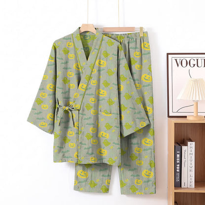 Halloween Ghost Pumpkin Cotton Kimono Pajama Set - Gray & Green - XL - image 40