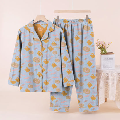 Cute Ghost Pumpkin Cotton Loungewear Set - Blue & Orange - XL - image 6
