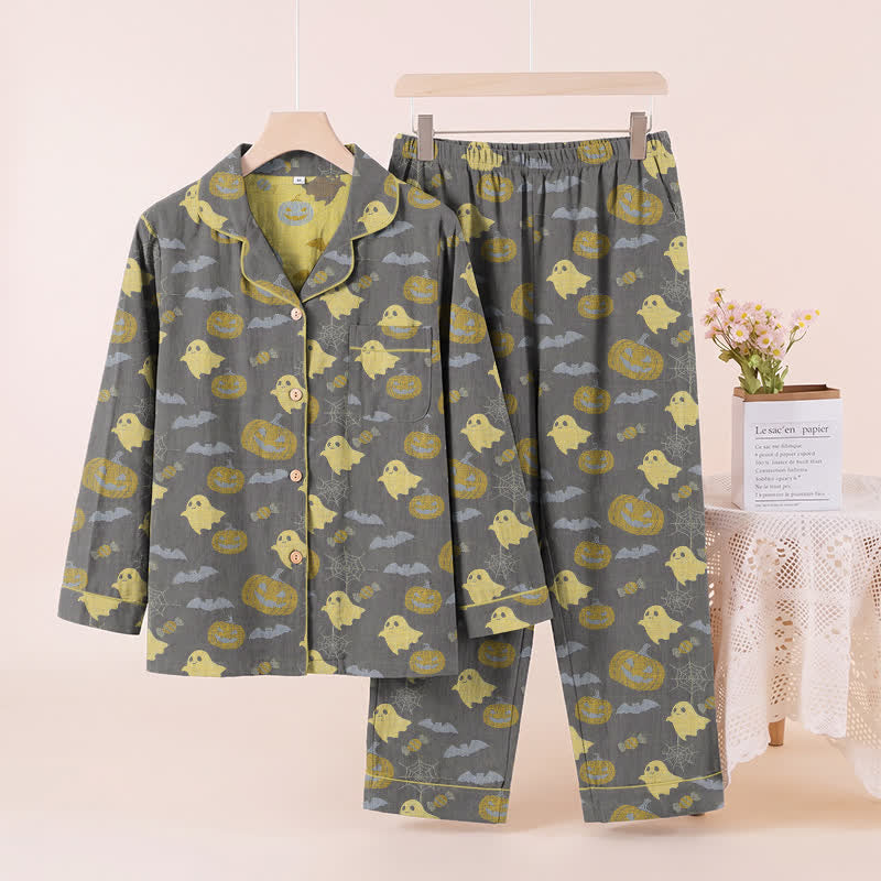 Cute Ghost Pumpkin Cotton Loungewear Set - Coffee & Yellow - XL - image 18