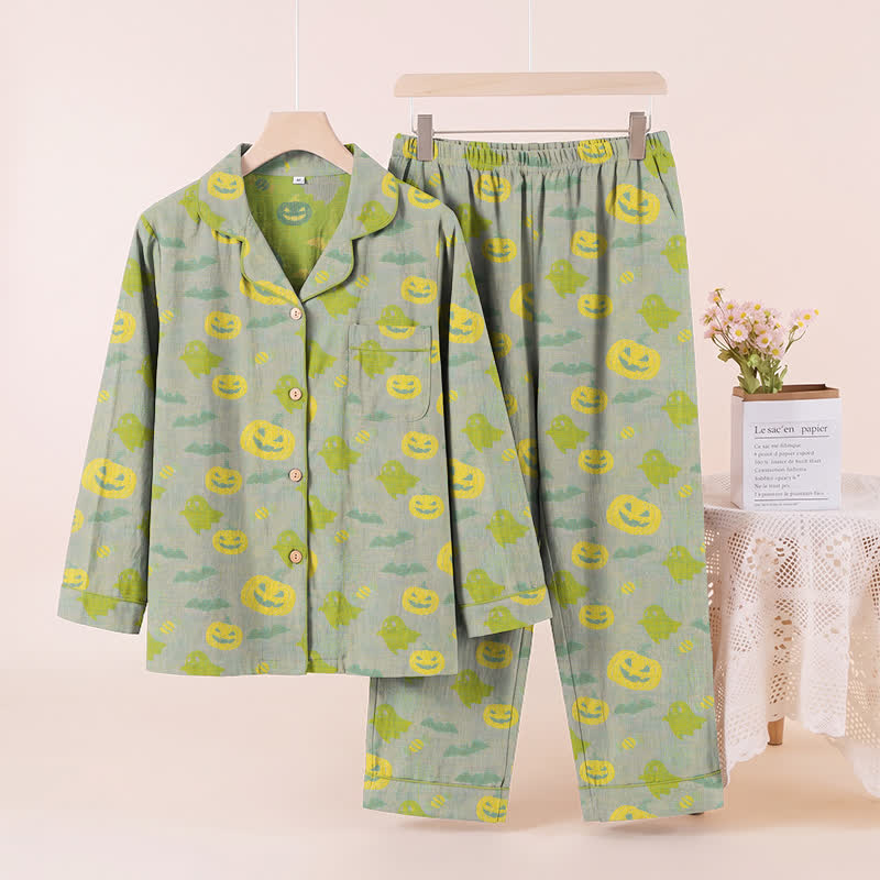 Cute Ghost Pumpkin Cotton Loungewear Set - Gray & Green - XL - image 30