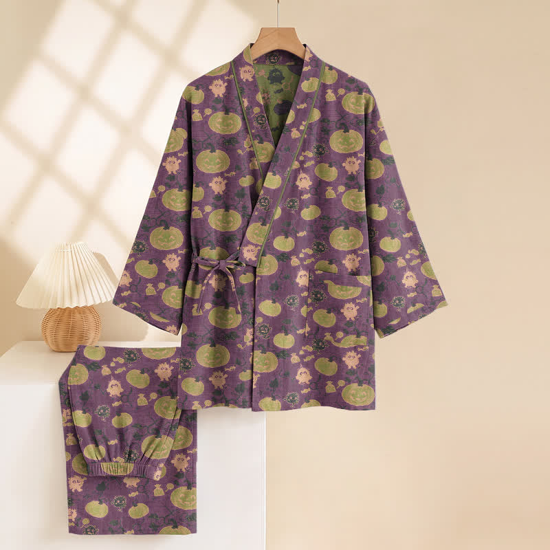 Retro Halloween Pumpkin Kimono Pajama Set - image 2