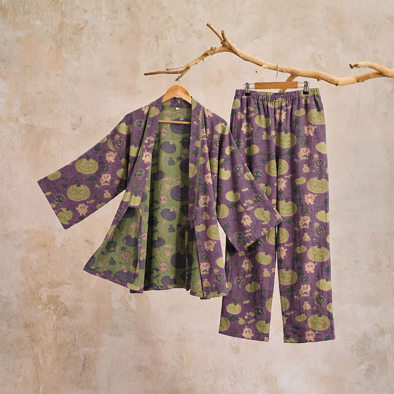 Retro Halloween Pumpkin Kimono Pajama Set - image 6