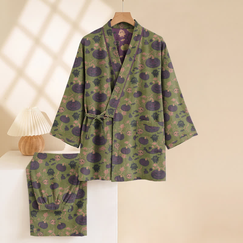 Retro Halloween Pumpkin Kimono Pajama Set - image 10