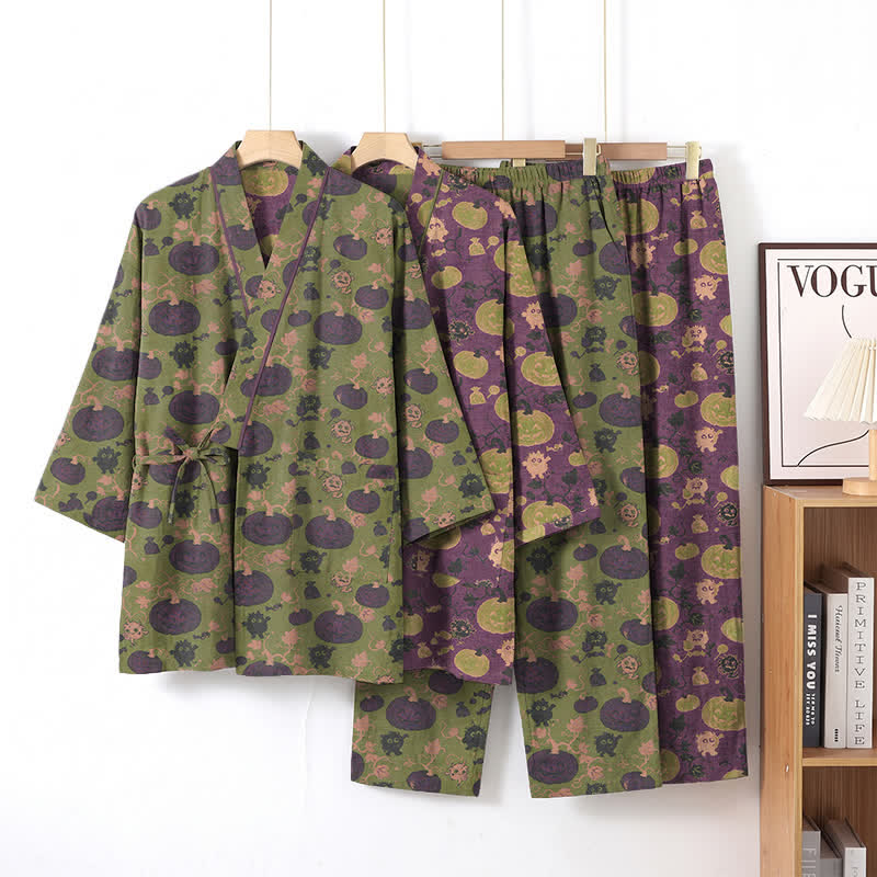 Retro Halloween Pumpkin Kimono Pajama Set - image 9