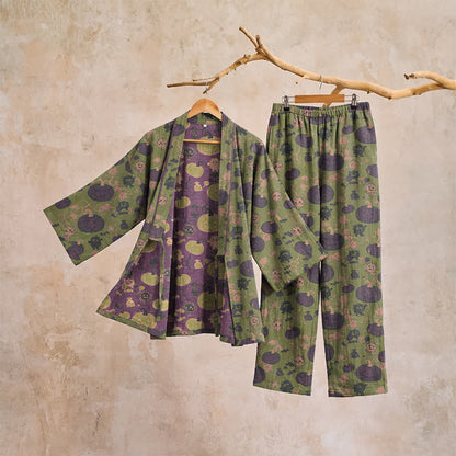 Retro Halloween Pumpkin Kimono Pajama Set - image 14