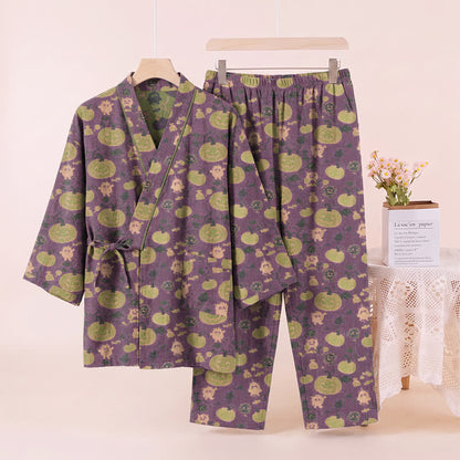 Retro Halloween Pumpkin Kimono Pajama Set - image 5