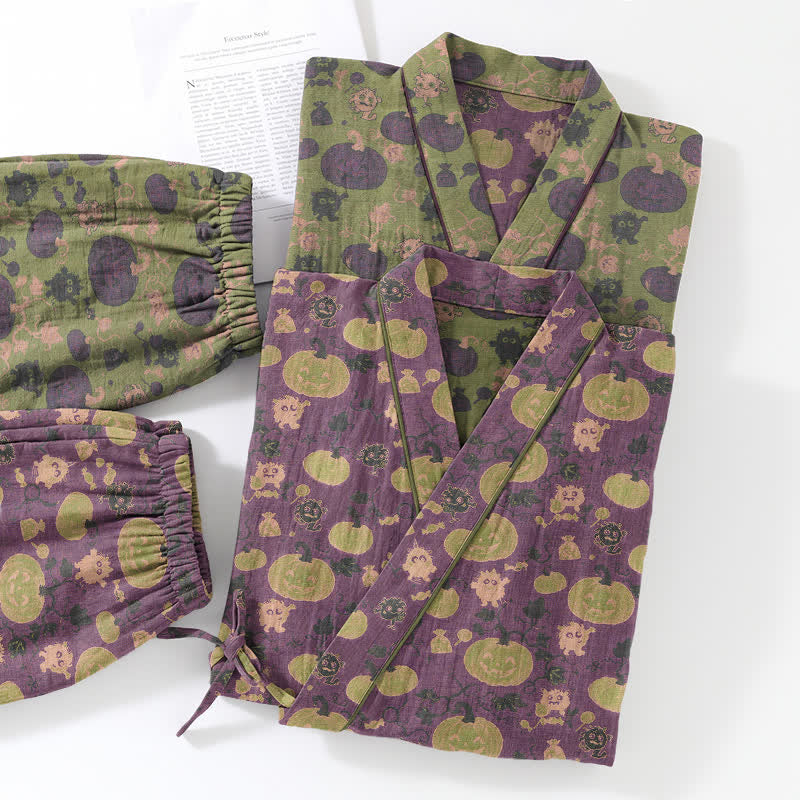 Retro Halloween Pumpkin Kimono Pajama Set - image 7