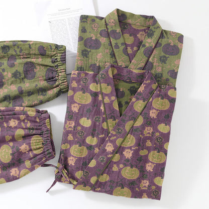 Retro Halloween Pumpkin Kimono Pajama Set - image 7
