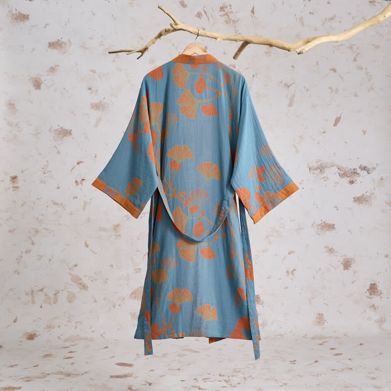 Retro Ginkgo Leaf Cotton Kimono Robe - image 9