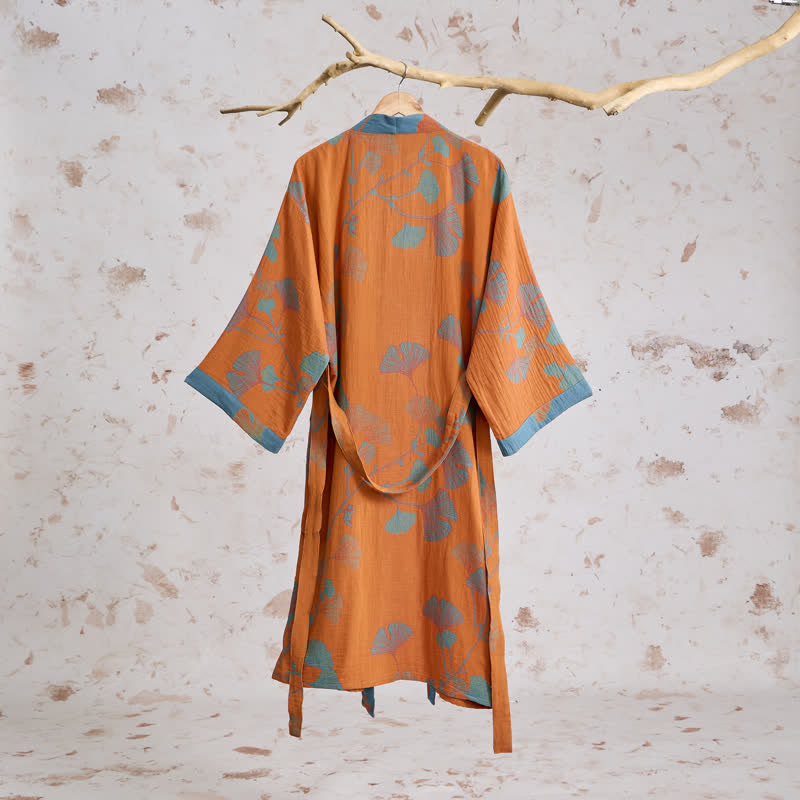 Retro Ginkgo Leaf Cotton Kimono Robe - image 1