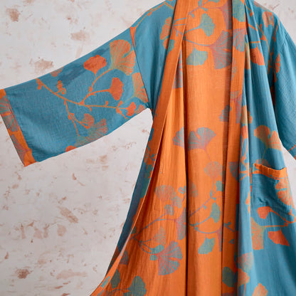 Retro Ginkgo Leaf Cotton Kimono Robe - image 11